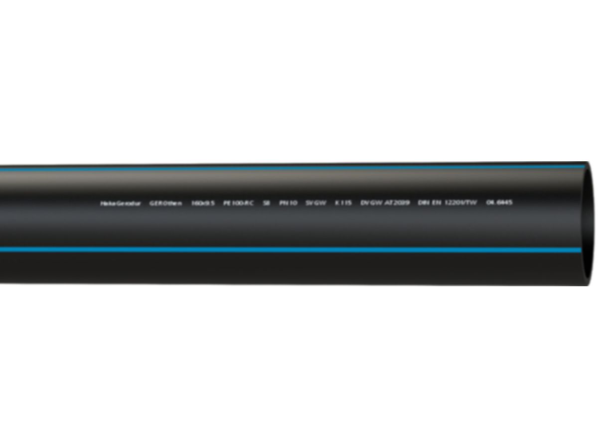 HDPE-Druckrohr PE100 S-5/PN16 - blau-gestreift für Wasser Stg. à 10 m.