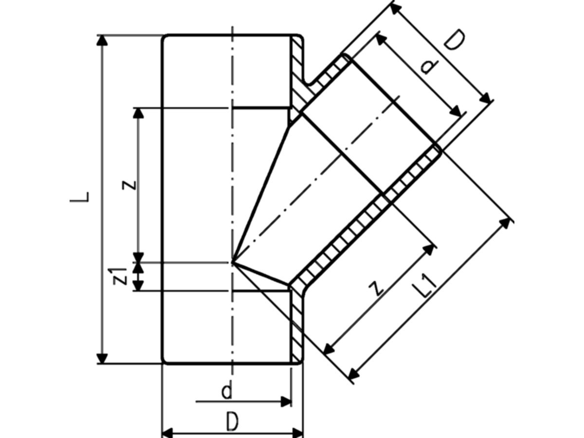 T 45° egal PVC-U metrisch