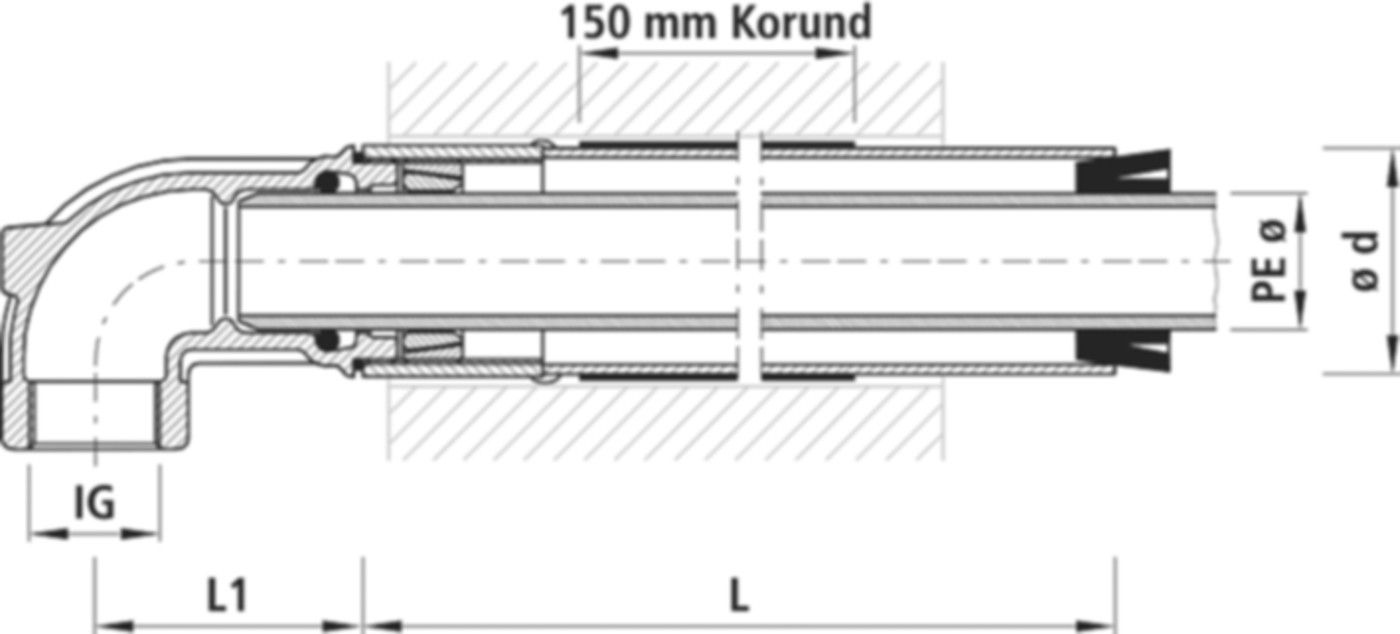 PE-Mauerdurchführung Hawle, PN 16 - Winkel