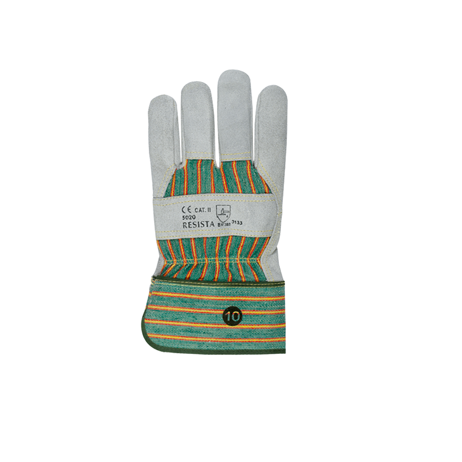 Schutzhandschuhe RESISTA, Gr. 10 - Rindspalteleder/Drilch, plastifiz.Stulpe