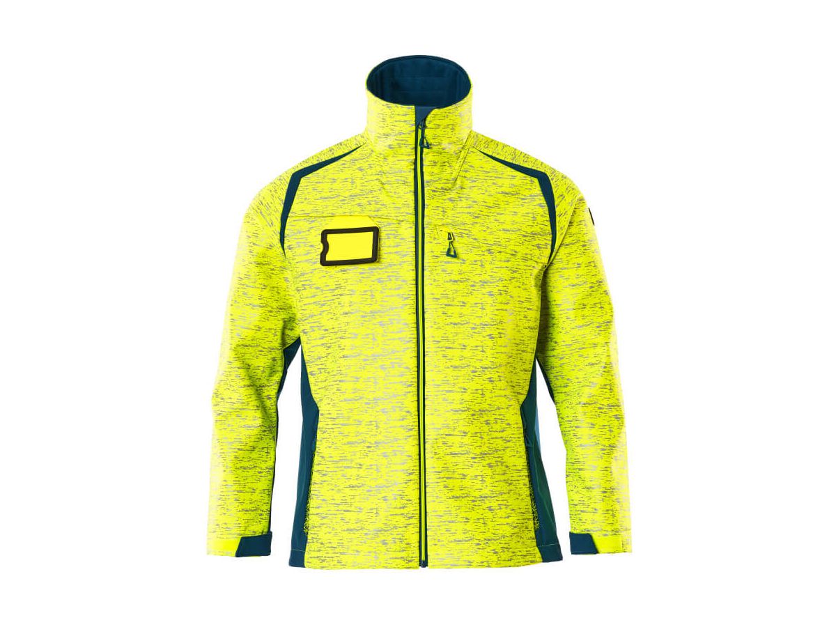 Soft Shell Jacke Reflexeffekte, Gr. M - hi-vis gelb/dunkelpetroleum, 100% PES