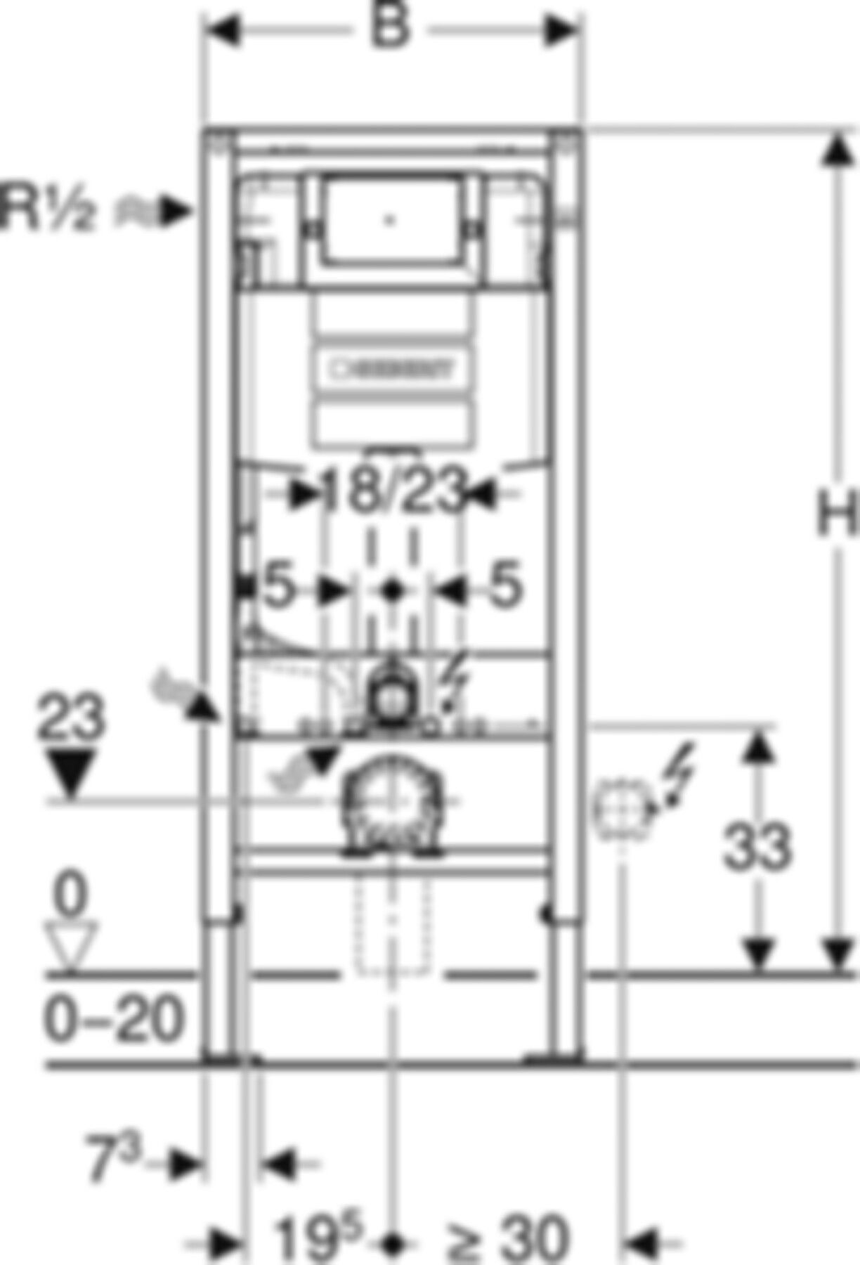 Geberit Duofix-Wand-WC-Element Omega - Typ 112, Betätigung von vorne