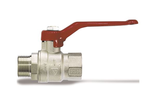 Kugelhahn mit rotem Griff AG-IG - Messing verchromt