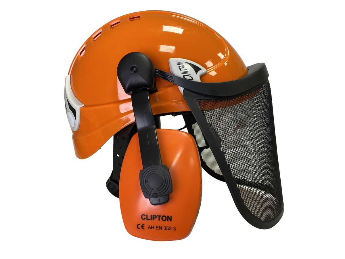 MONTANA Forest I Waldarbeiter-Helm-Set - mit Gitter und Gehörschutz. orange