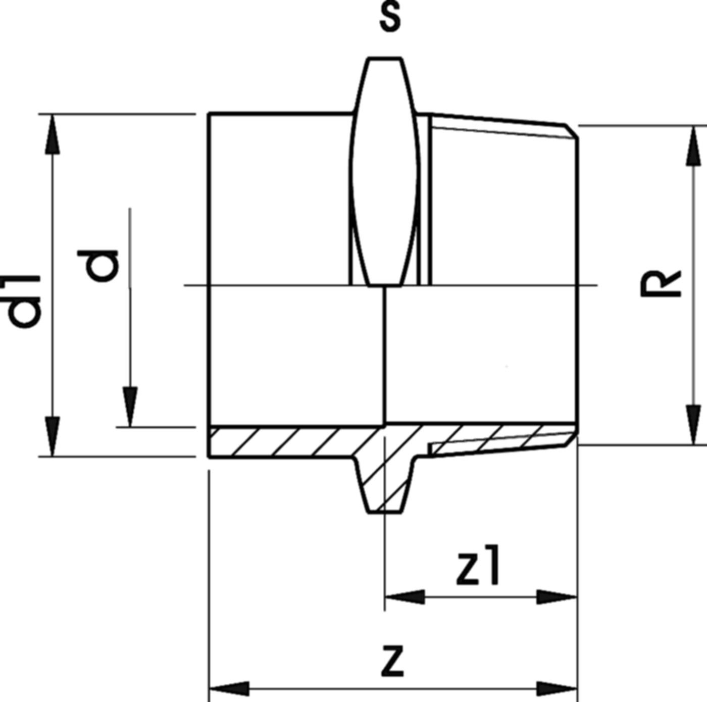 Übergangs-Muffennippel PVC-U metrisch - mit Klebestutzen/Klebemuffe reduziert