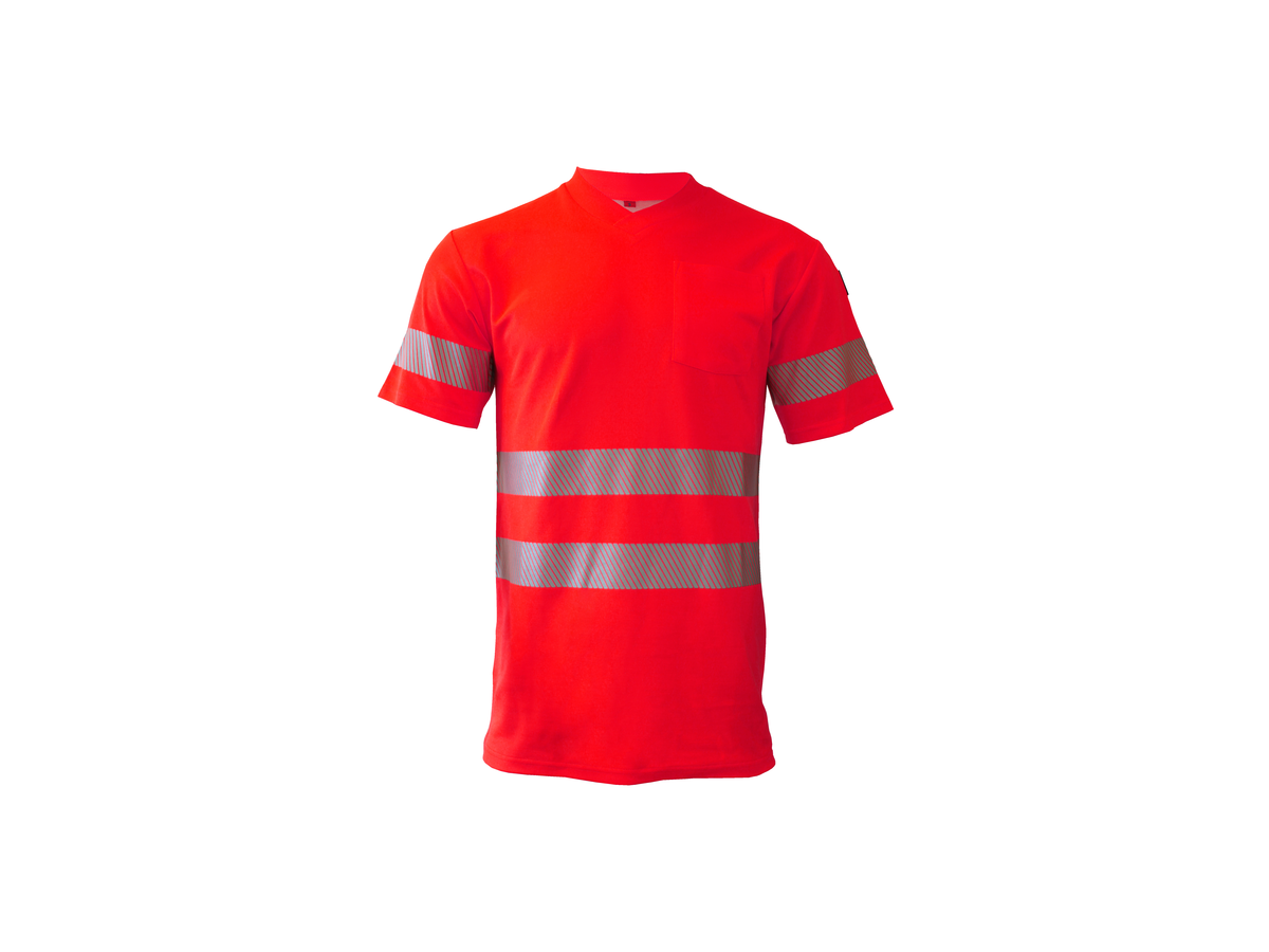 Säntis T-Shirt Kurzarm UPF 40, Gr. L - leuchtrot, mit Reflexstreifen
