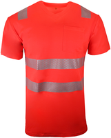 Warn T-Shirt Mischgewebe V-Neck - leuchtrot, mit Reflektstreifen