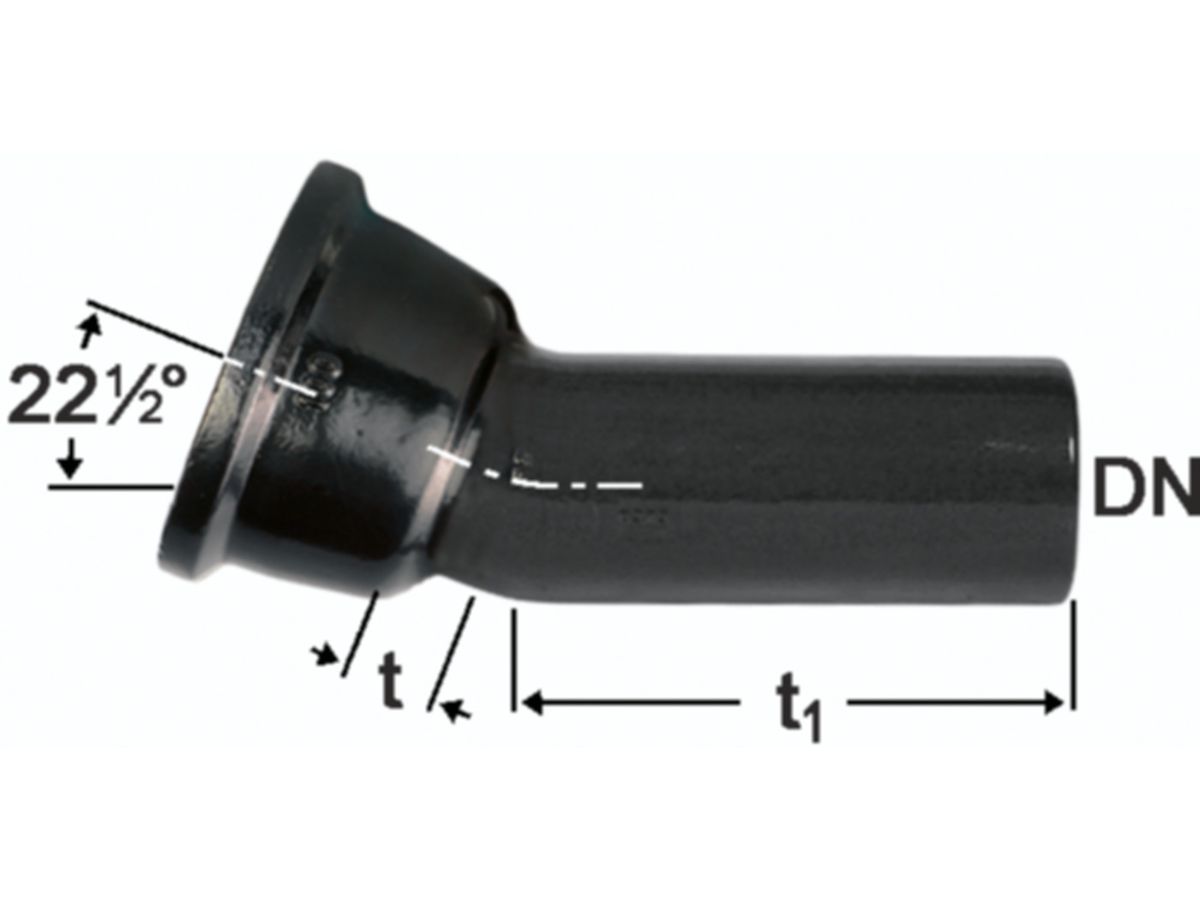 Hochdruckguss Bogen 22° - Fig. 2824, Steckmuffe und Spitzende