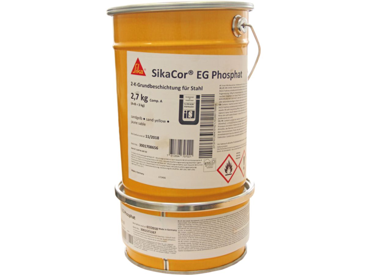 2-K-Grundbeschichtung grau für Stahl - Deckanstrich SikaCor EG Phosphat 3kg