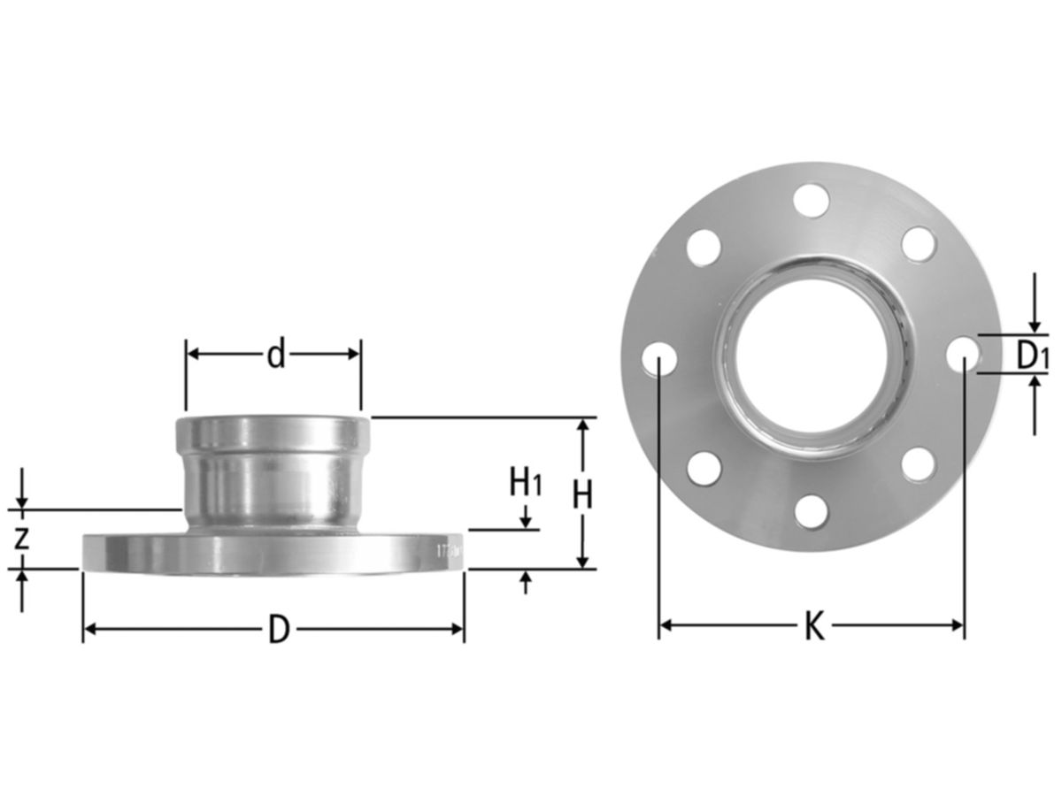 Optipress-Inox-Flanschübergang PN 16