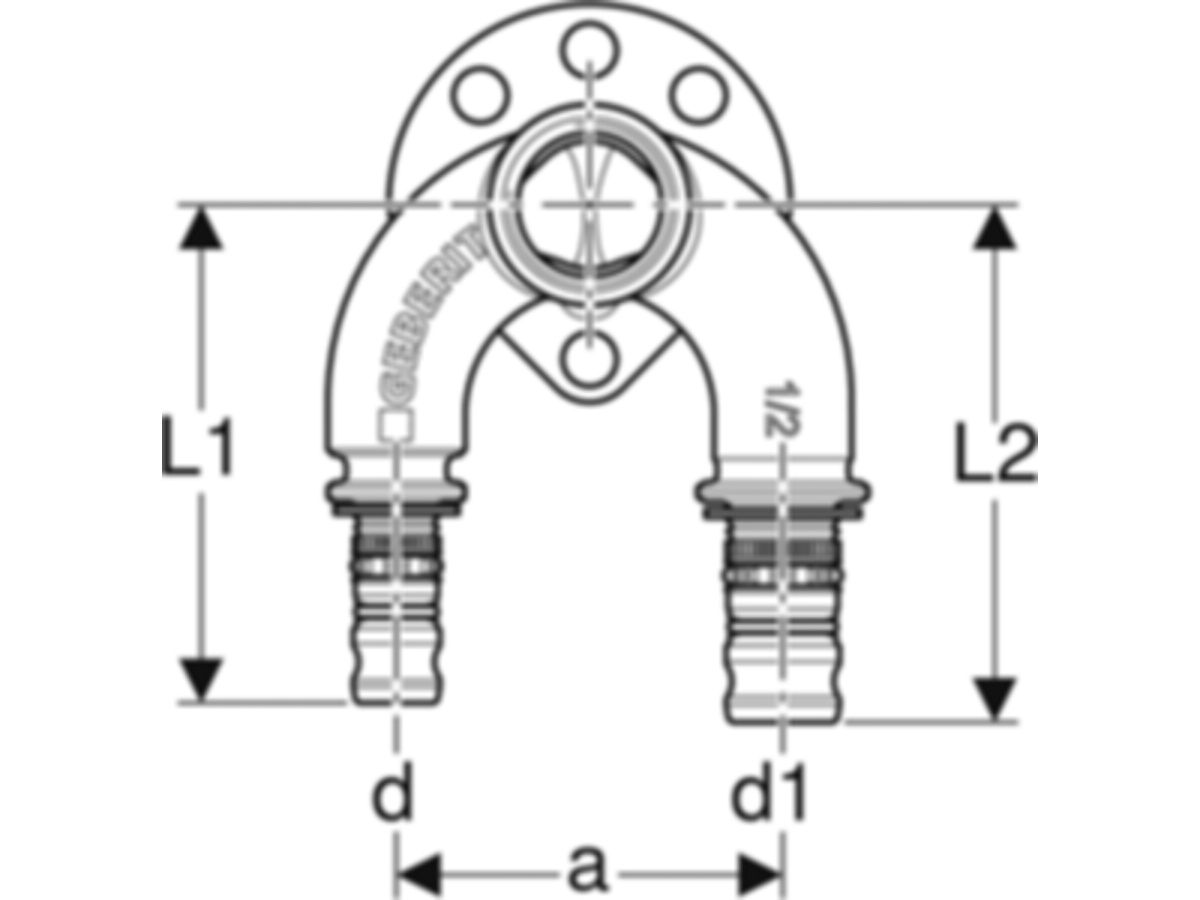 Geberit Mepla-Doppelanschlusswinkel - 20/26 90°, Rp 1/2"