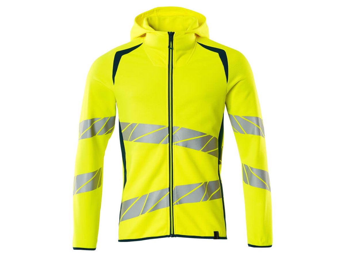 Kapuzensweatshirt, Gr. M - hi-vis gelb/dunkelpetroleum