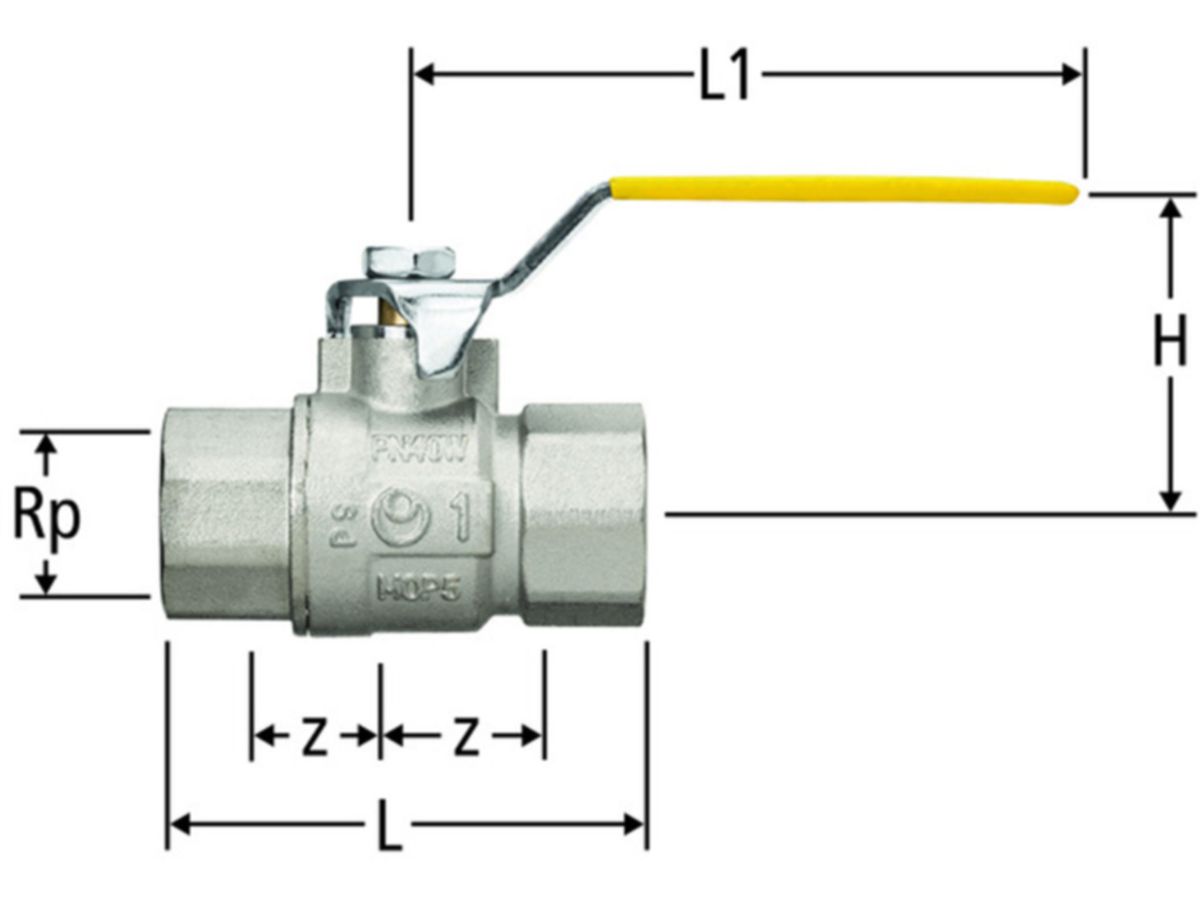 Gas-Kugelhahn Messing bis 5 bar - für Stadtgas, Erdgas und Flüssiggas