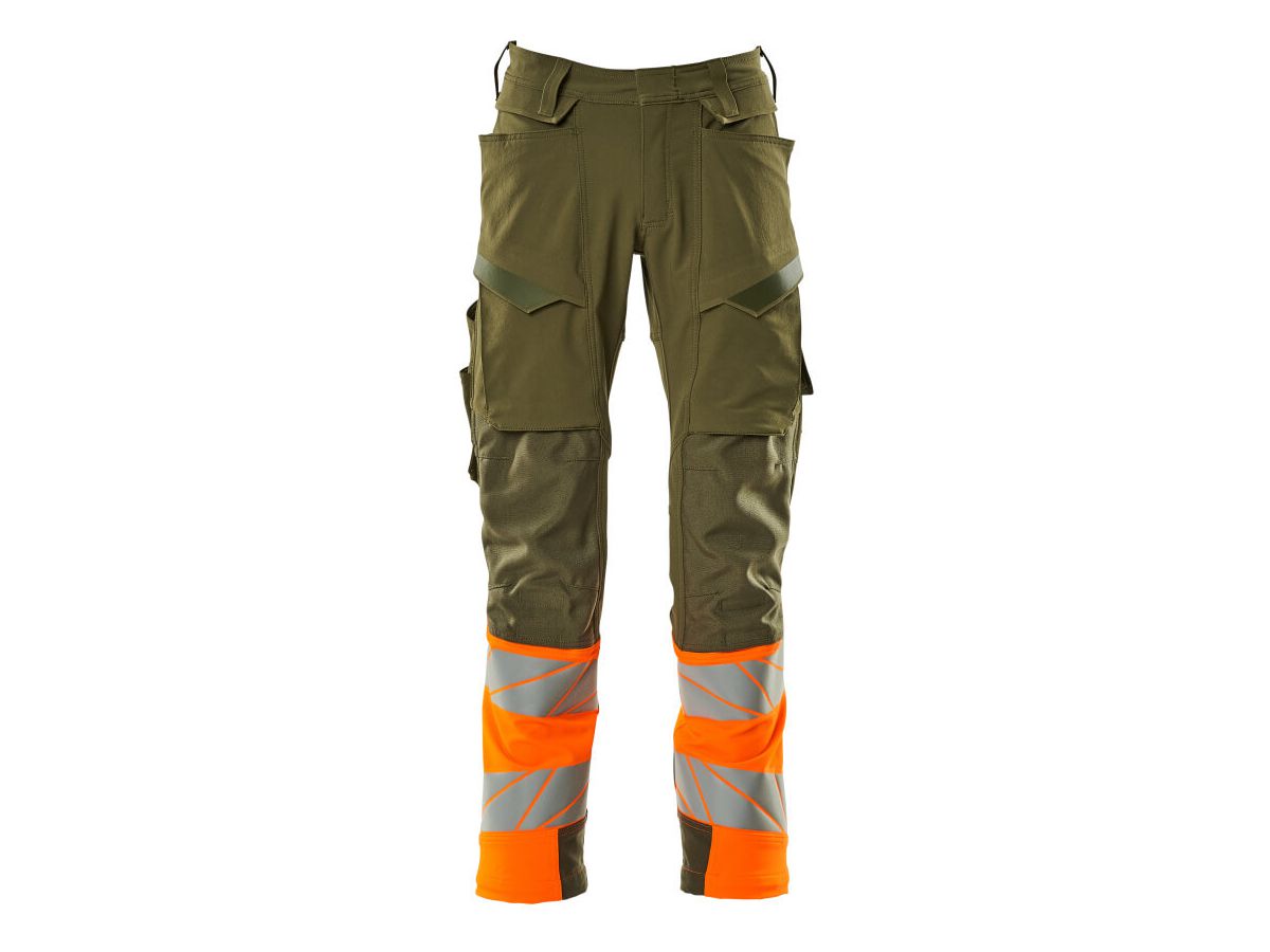 Hose mit Knietaschen, Stretch, Gr. 90C54 - moosgrün/hi-vis orange, 88%PES/12%EL