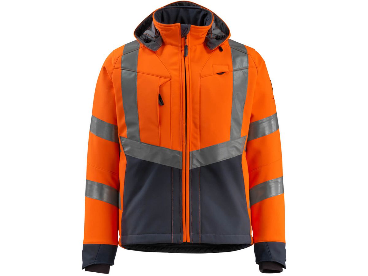 Soft-Shell Jacke Blackpool, Gr. XL - hi-vis orange/schwarzblau, 100% PES