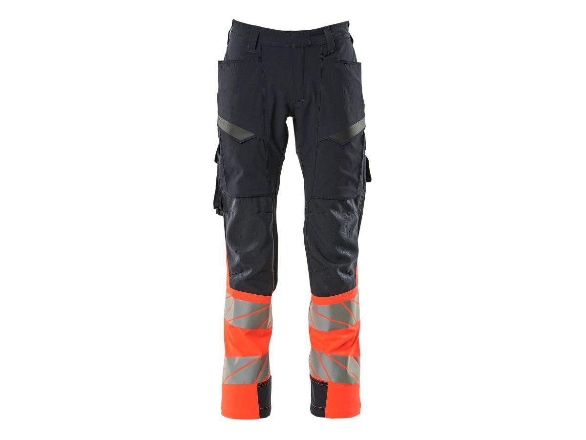 Hose mit Schenkeltaschen, Gr. 90C51 - schwarzblau/hi-vis rot