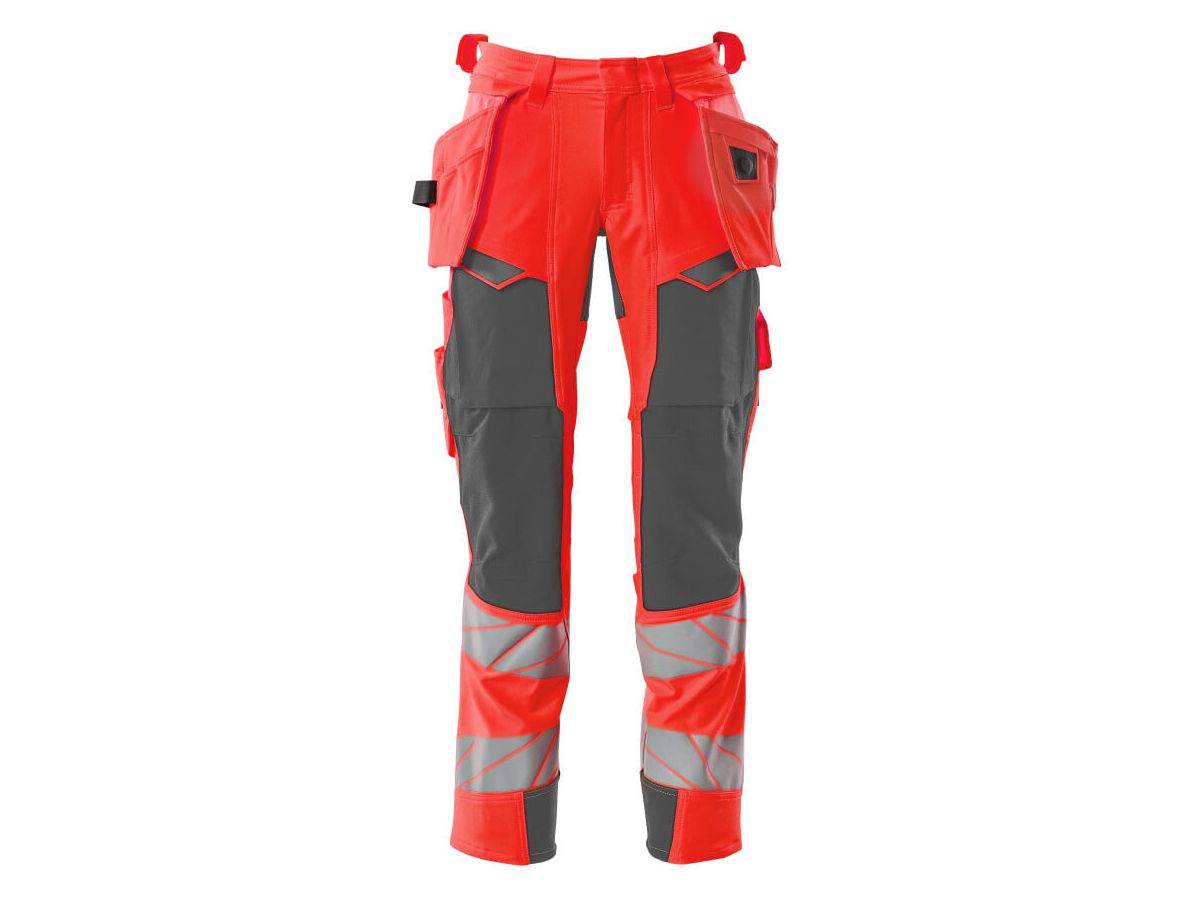 Hose mit Hängetaschen Stretch, Gr. 76C47 - hi-vis rot/dunkelanthrazit, 92% PES/8%EL