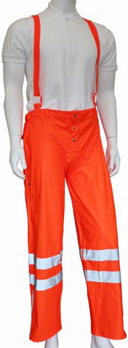 Regenhose mit Hosenträger - hi-vis orange, EN 20471 Kat. II