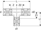 Geberit T-Stücke reduziert - FlowFit d2 Ø 20 / d1 Ø 20 / d Ø 25 mm