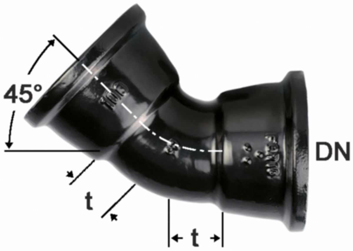 Hochdruckguss Bogen 45° 2 Steckmuffen - Fig. 2822A