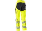 Hose mit Knietaschen, Stretch, Gr. 82C68 - hi-vis gelb/schwarz, 92% PES/8%EL