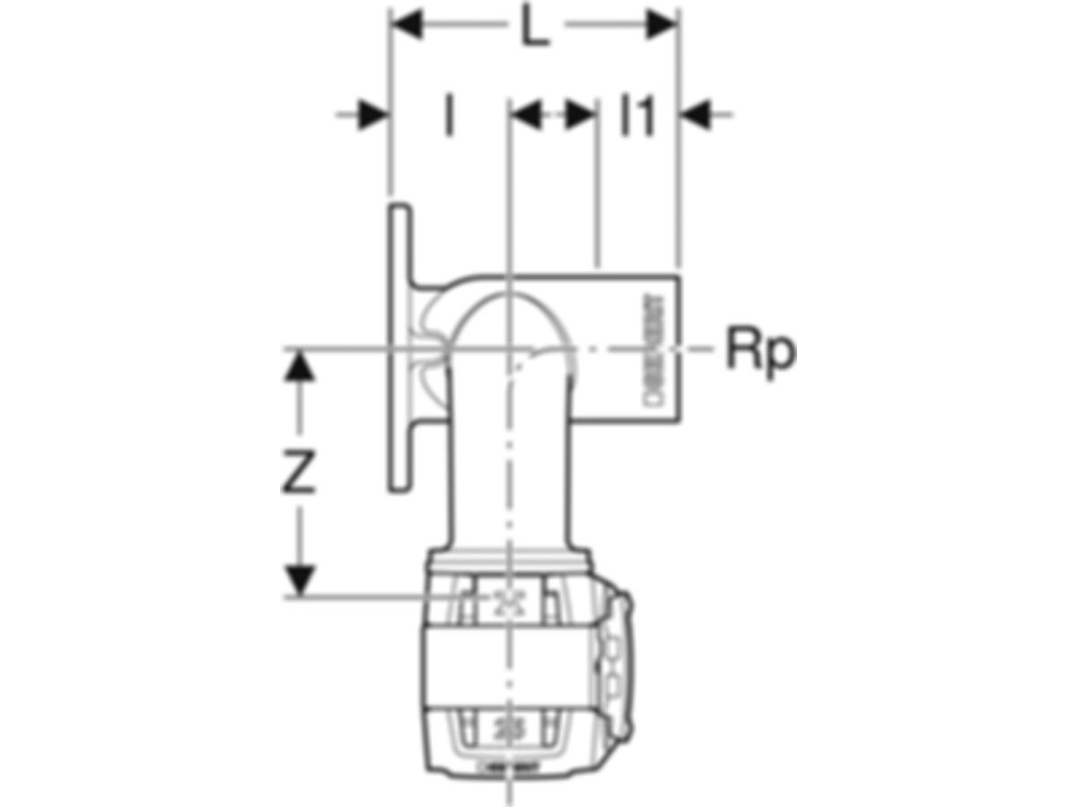 Geberit Doppelanschlusswinkel 90° - FlowFit d1 Ø 20 / d Ø 16 mm