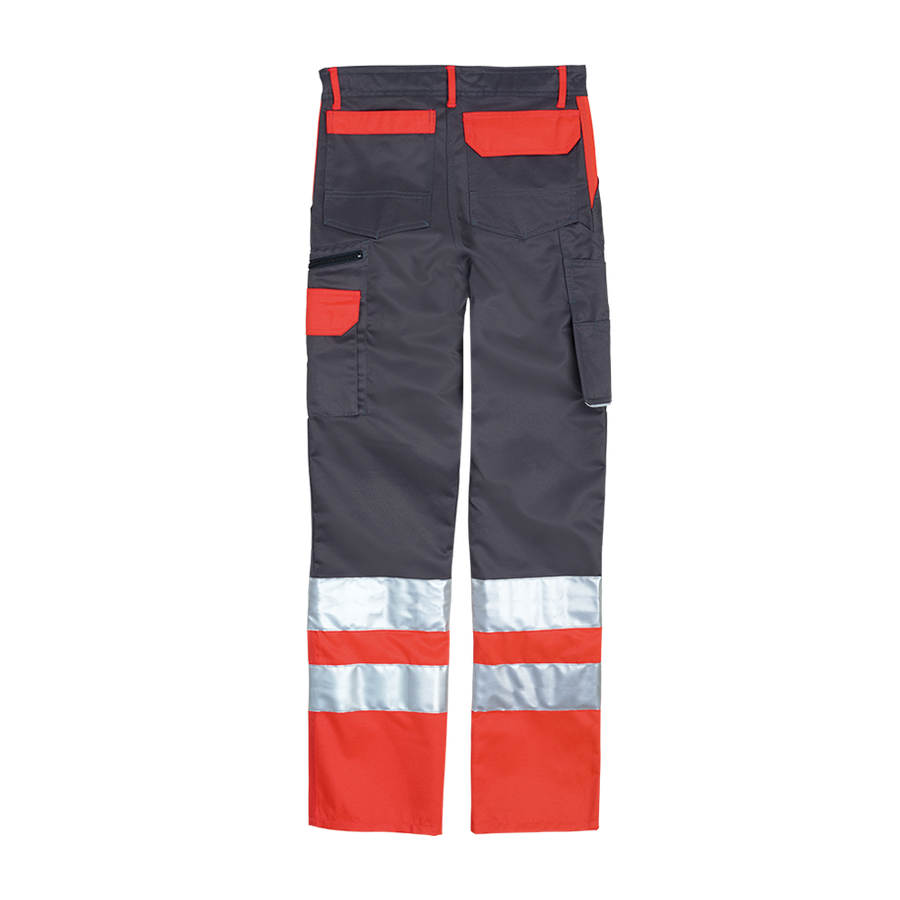 Bundhose Profiwork grau/leuchtrot Gr.46 - mit Reflexstreifen und Metertasche