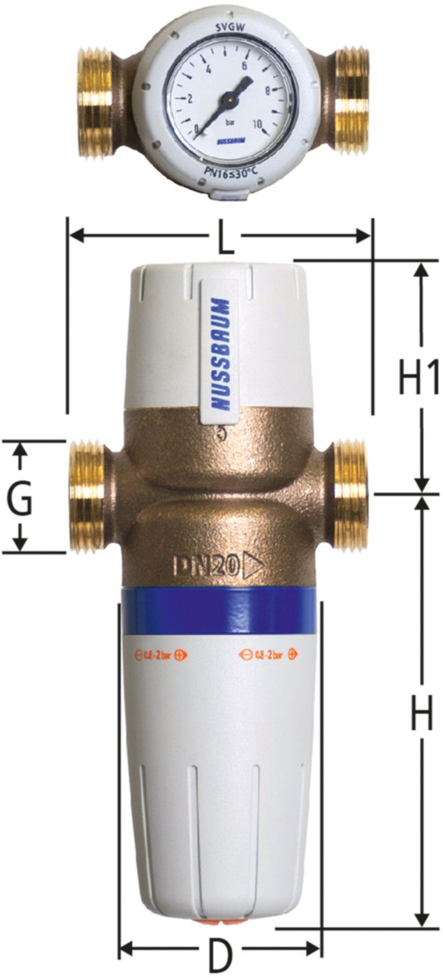Druckreduzierventil NUSSBAUM 0.8-2 bar - inklusive Manometer, ohne Verschraubung