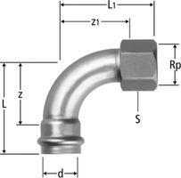 Optipress-Inox-Bogen 90° - mit Innengewinde