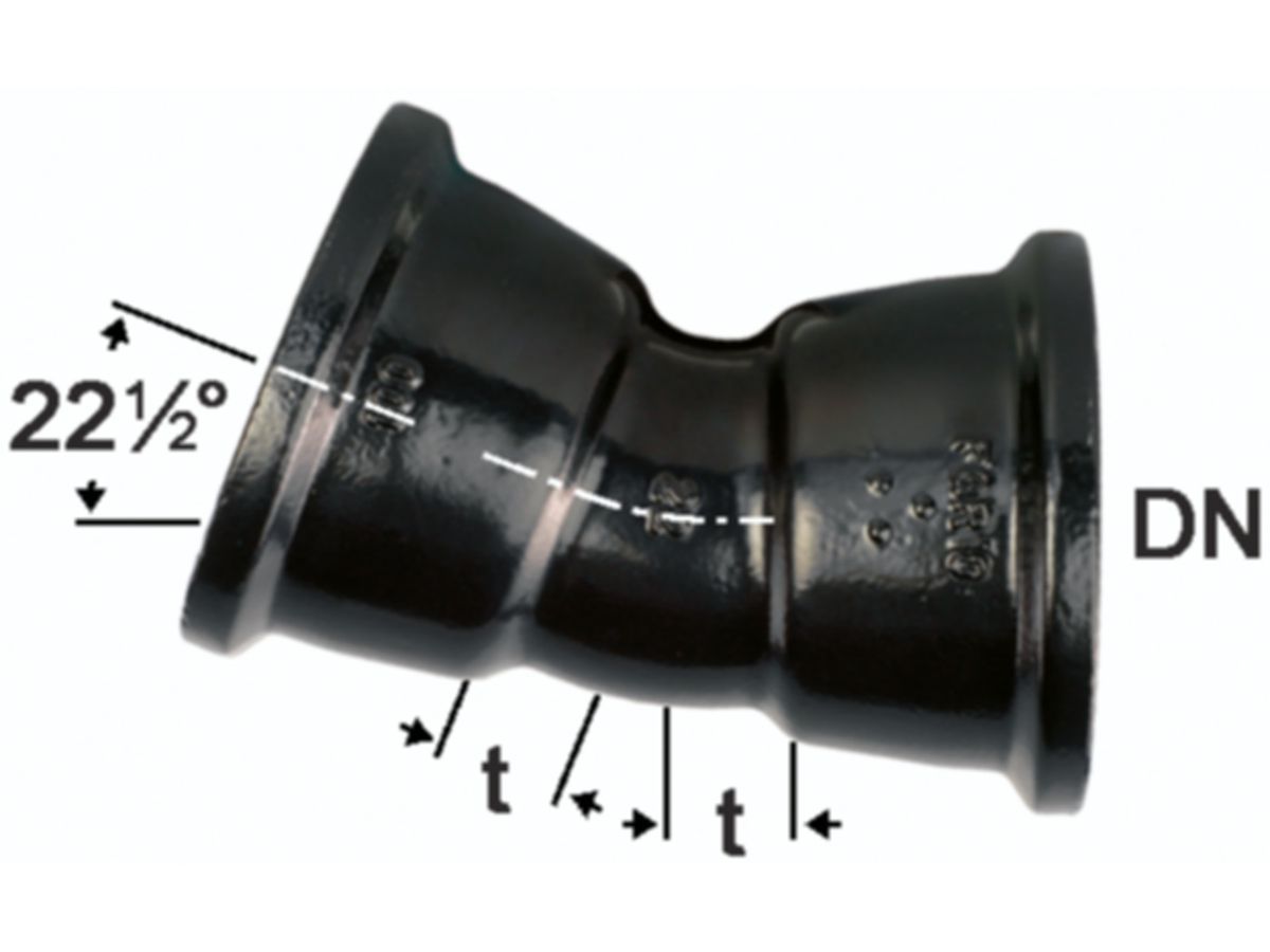 Hochdruckguss Bogen 22° 2 Steckmuffen - Fig. 2824A