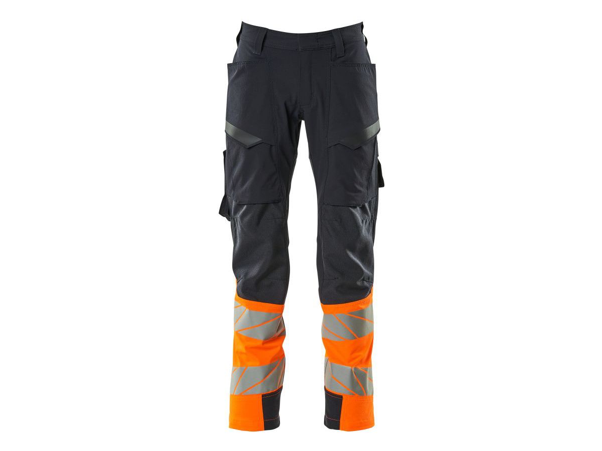 Hose mit Schenkeltaschen, Gr. 82C50 - schwarzblau/hi-vis orange