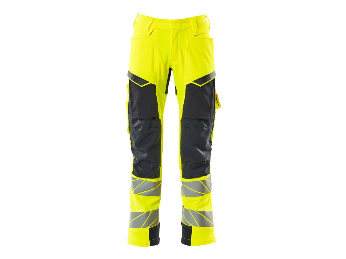 Hose mit Knietaschen, Stretch, Gr. 90C54 - hi-vis gelb/schwarzblau