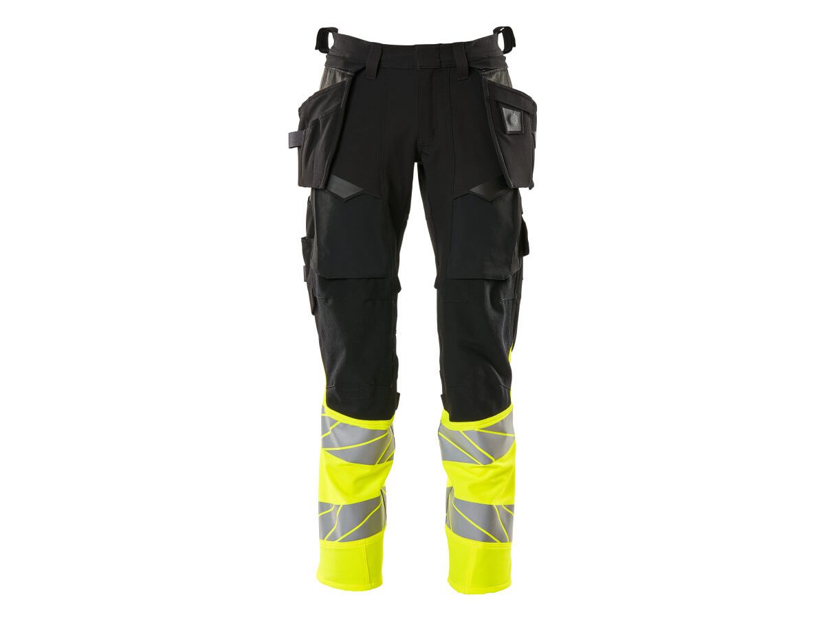 Hose mit Hängetaschen Stretch, Gr. 76C52 - schwarz/hi-vis gelb, 92% PES/8%EL