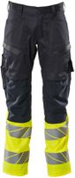 Hose mit Knietaschen, Stretch, Gr. 76C46 - schwarzblau/hi-vis gelb, 70%PES/30%CO