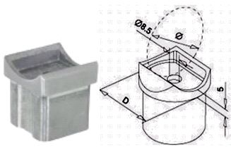 Rohrsattel aus Guss in Edelstahl für - Vierkant-Rohr Einstand 30mm / Wst. 4301