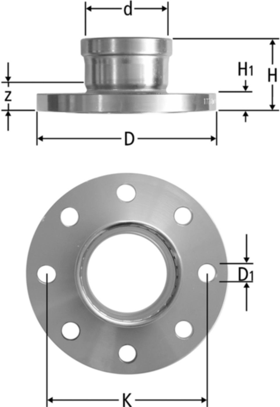 Optipress-Therm Flanschübergang - PN 10/16 4/8-Loch