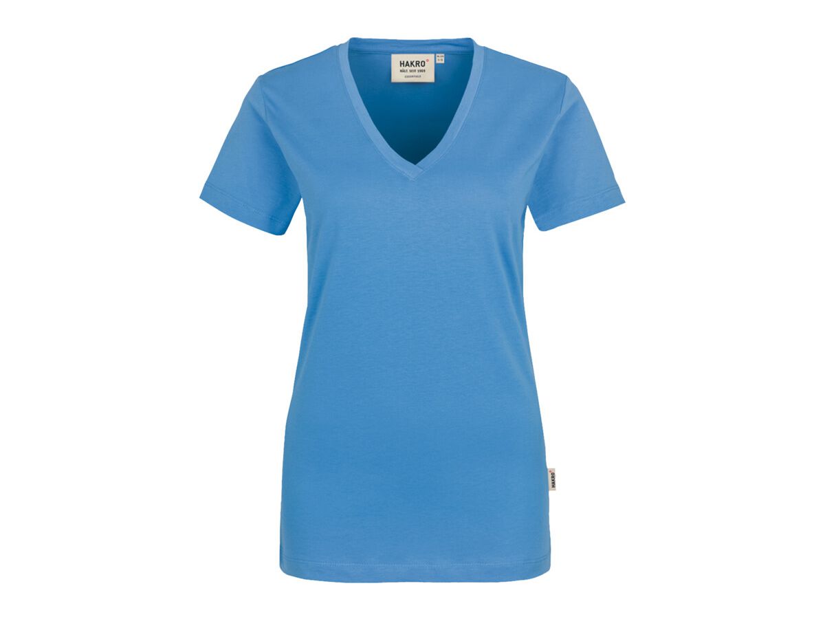 Klassisches V-Shirt mit feminimen V-Aus- - schnit. 100 % Baumwolle. Grössen XS-3XL