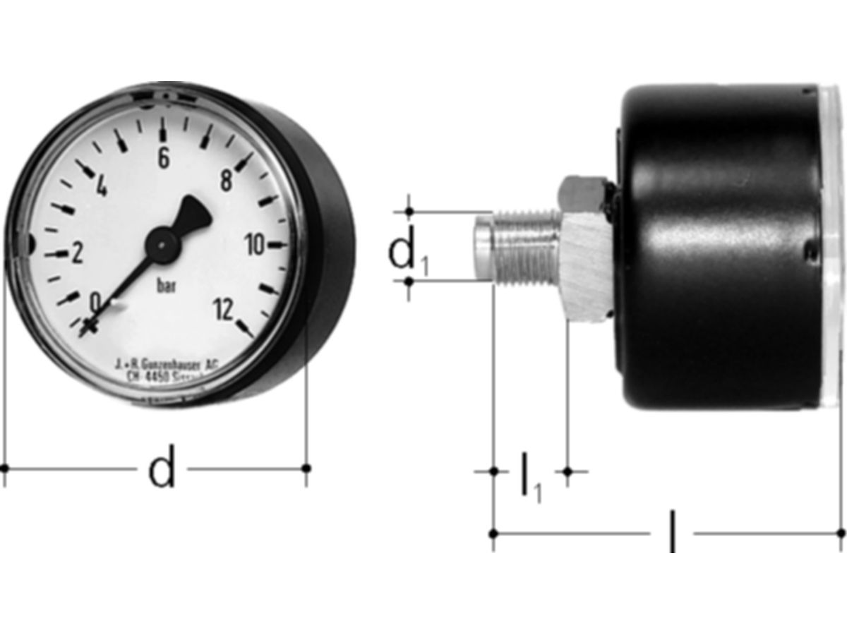 Manometer JRG - 12 Bar, Anschluss hinten