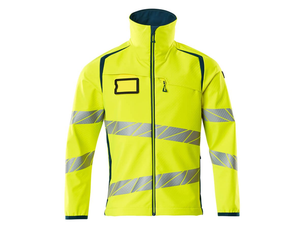 Soft Shell Jacke, Gr. 2XL - hi-vis gelb/dunkelpetroleum, 100% PES