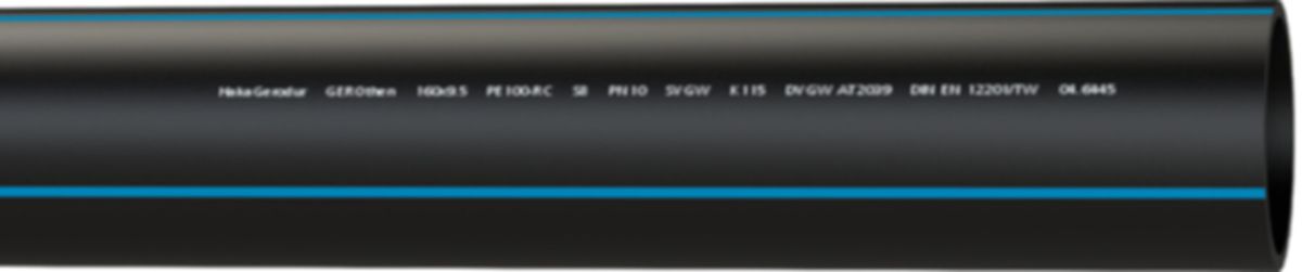 HDPE-Druckrohr PE100 S-5/PN16 - blau-gestreift für Wasser Stg. à 10 m.