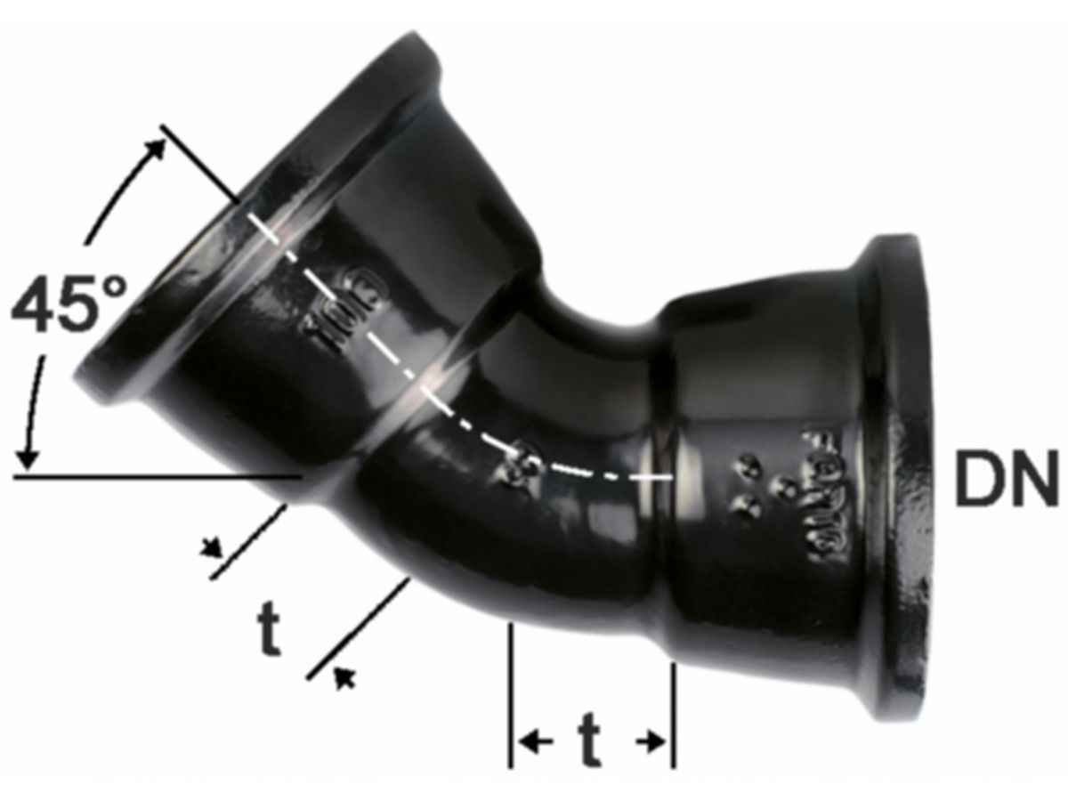 Hochdruckguss Bogen 45° 2 Steckmuffen - Fig. 2822A