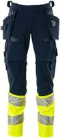 Hose mit Hängetaschen Stretch, Gr. 76C46 - schwarzblau/hi-vis gelb, 92% PES/8%EL