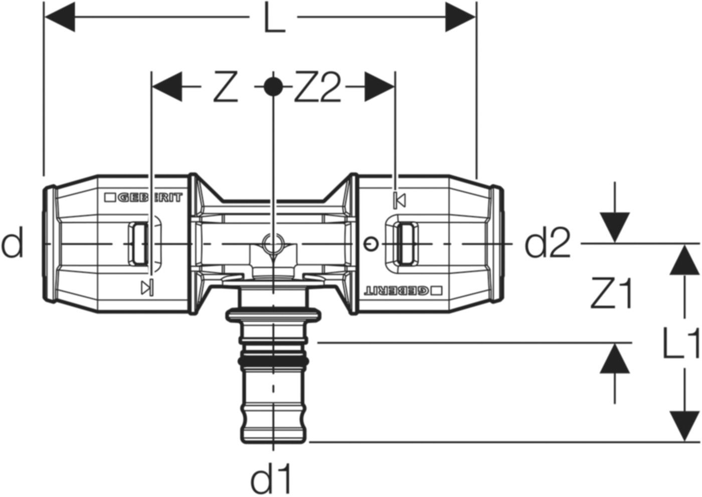 PushFit T-Stück 90° mit MeplaFix Steckn.