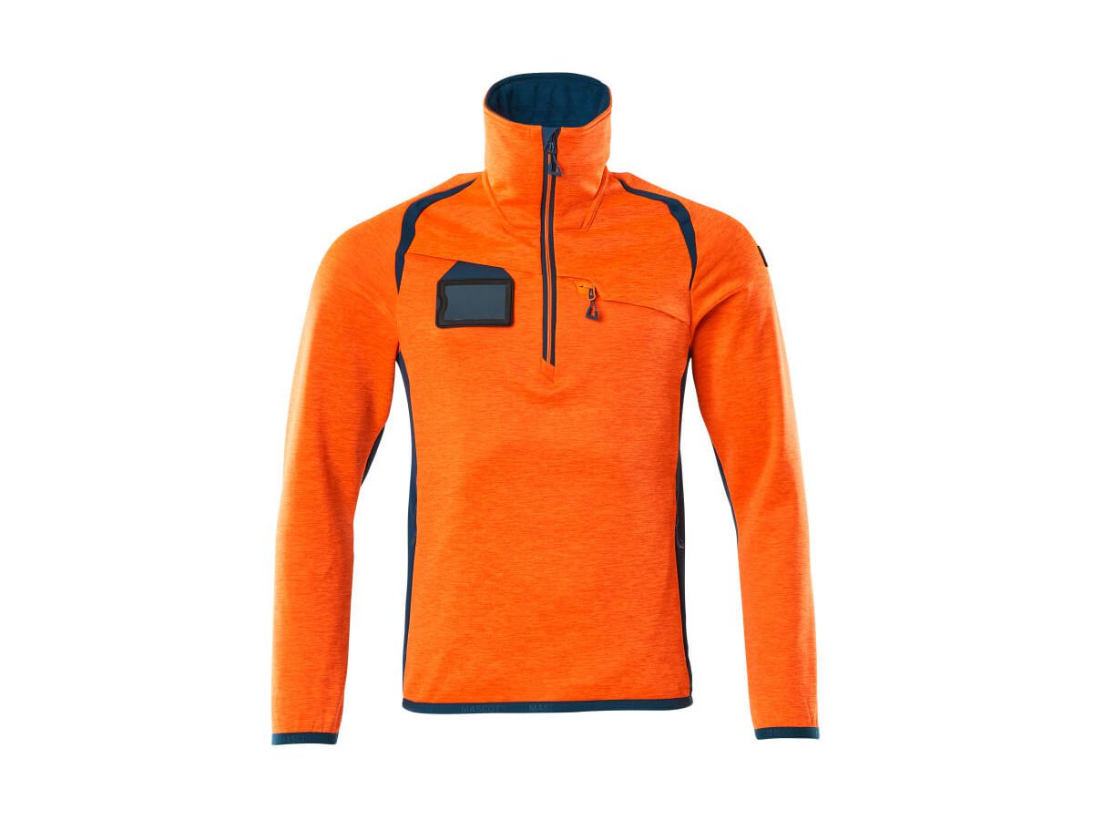 Fleecepullover mit Reissverschl. Gr. XL - hi-vis orange/dunkelpetr. 94% PES/6% EL