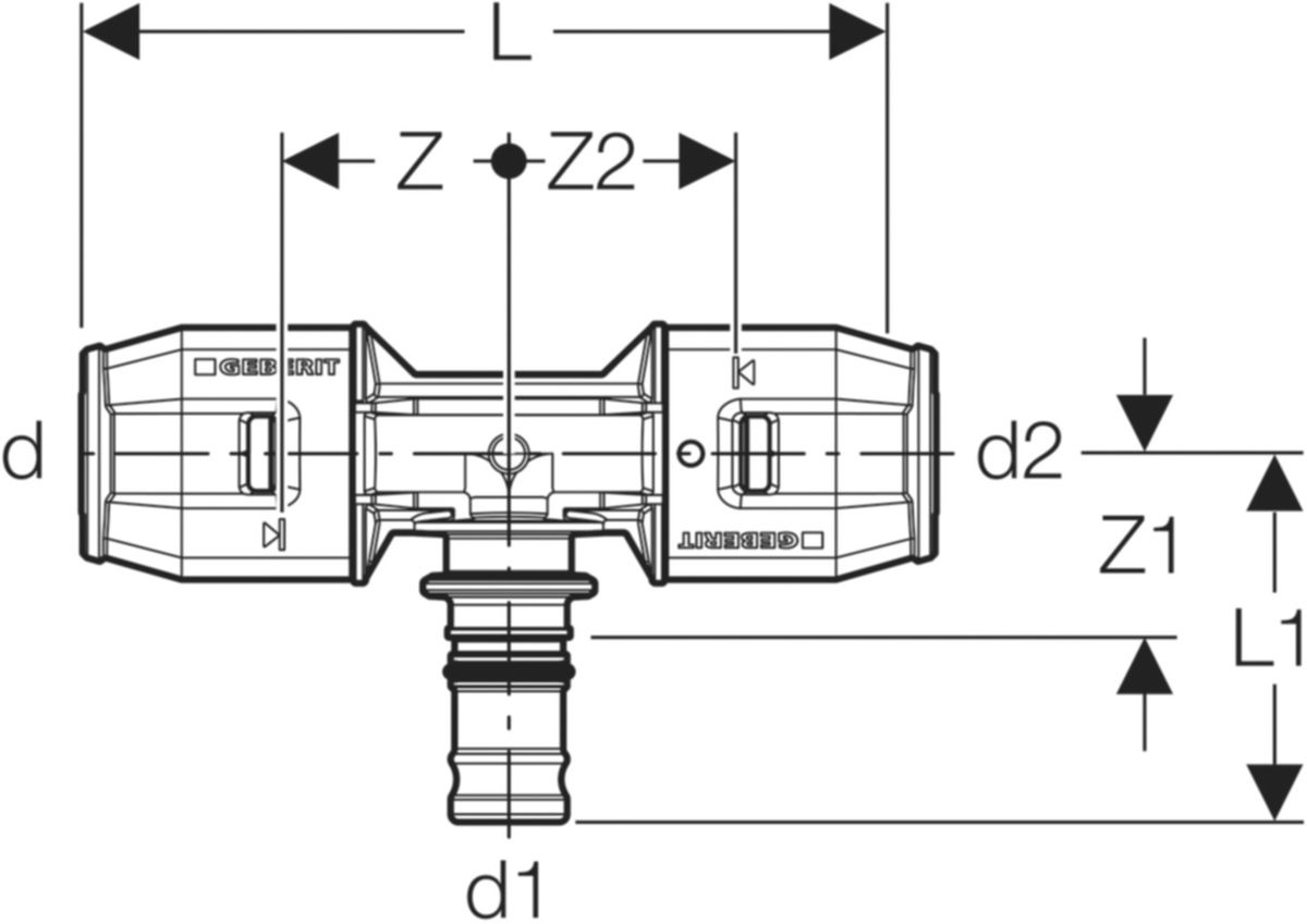 PushFit T-Stück 90° mit MeplaFix Steckn.