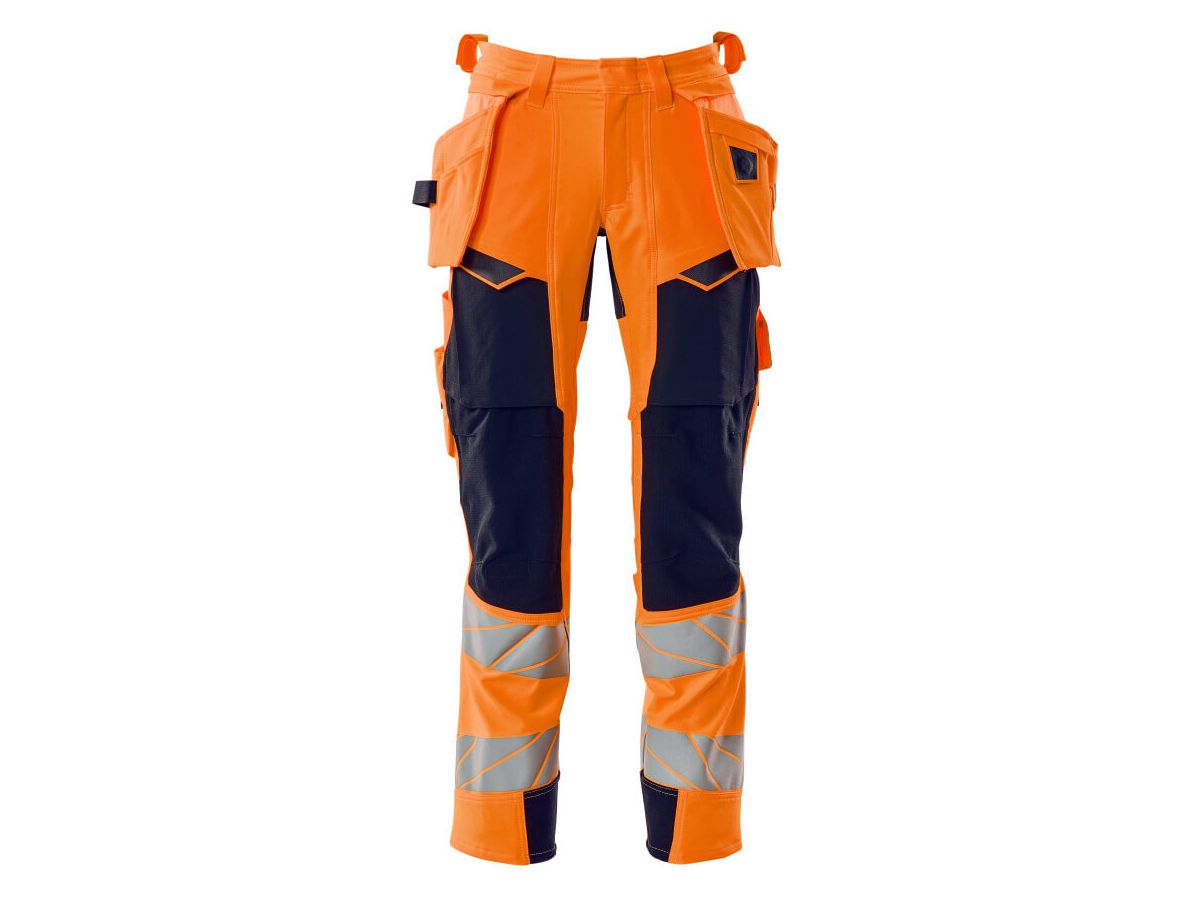 Hose mit Hängetaschen Stretch, Gr. 90C54 - hi-vis orange/schwarzblau, 92% PES/8%EL