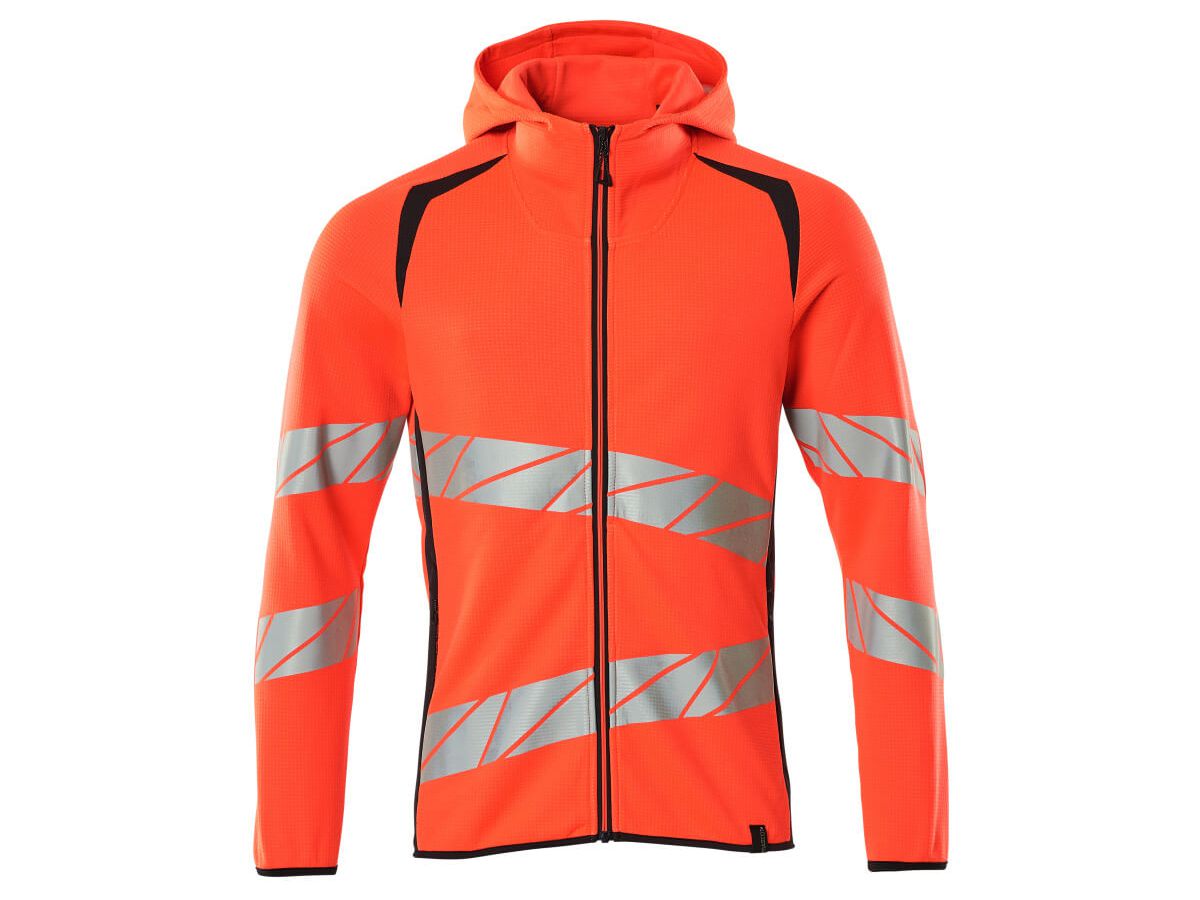 Kapuzensweatshirt, Gr. M - hi-vis rot/schwarzblau, 50% PES/50% CO