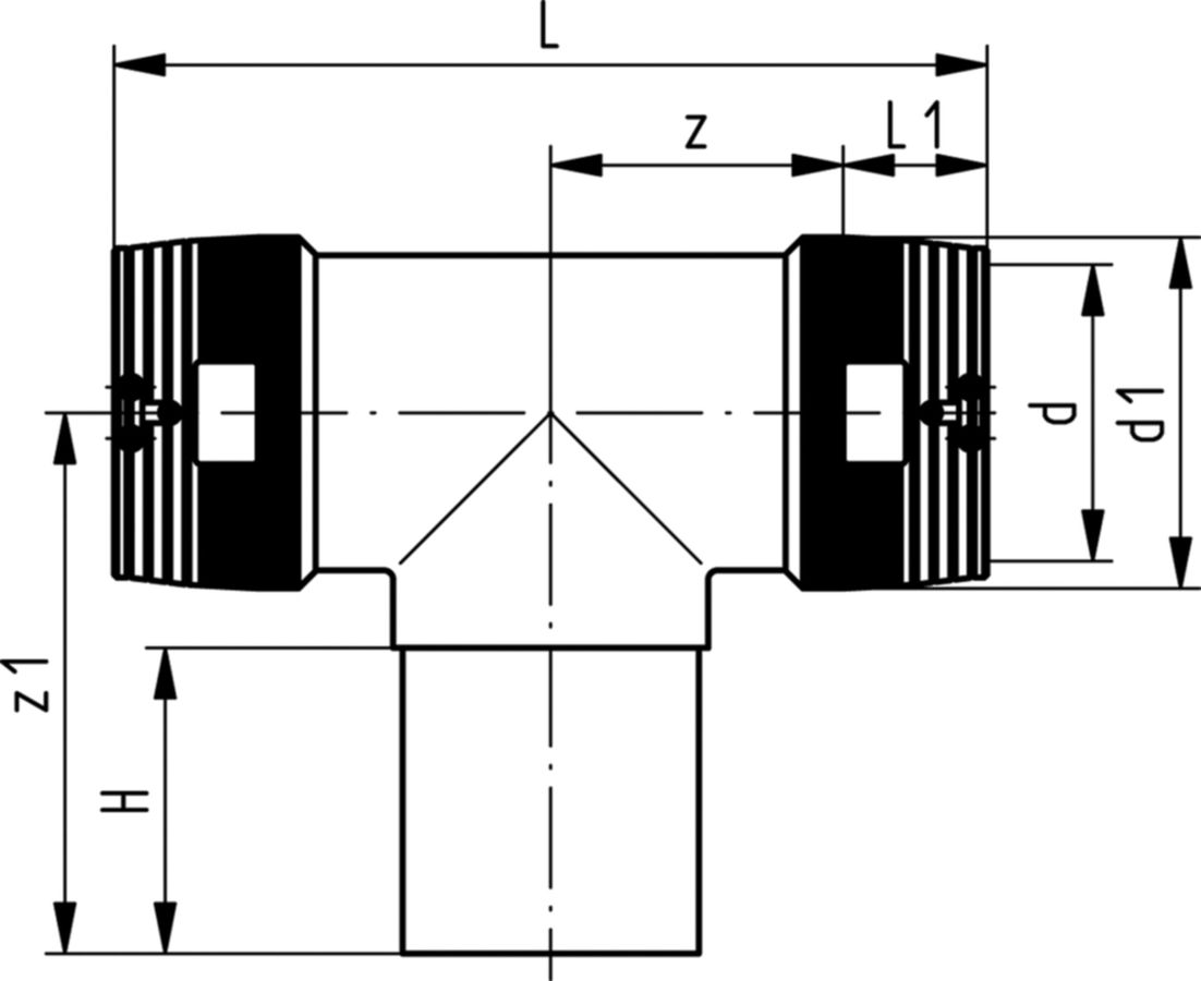 T-Stück 90° egal PE 100 S-5 SDR 11 - 5 bar Gas / 16 bar Wasser