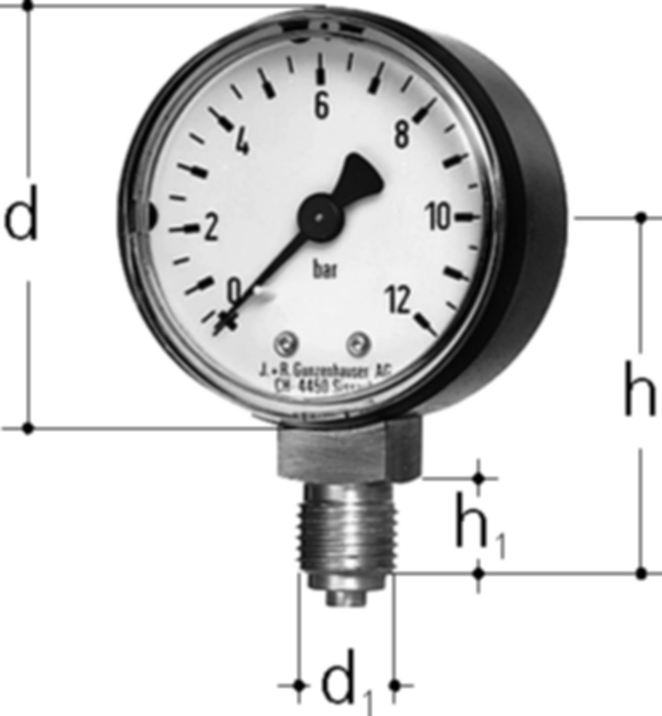 Manometer JRG - Anschluss unten