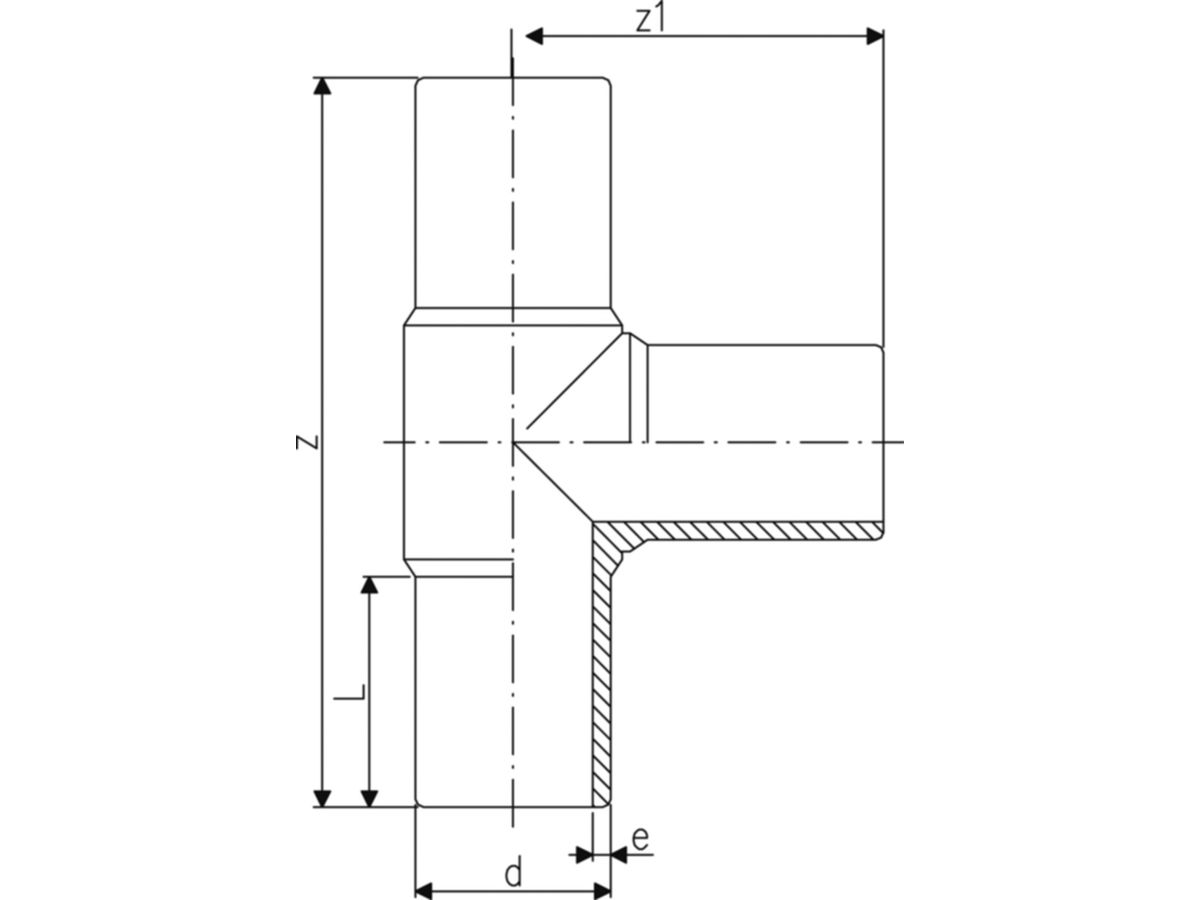 HDPE-Druck-Tee PE 100 S-5 200/160 mm - verl. Schenkel